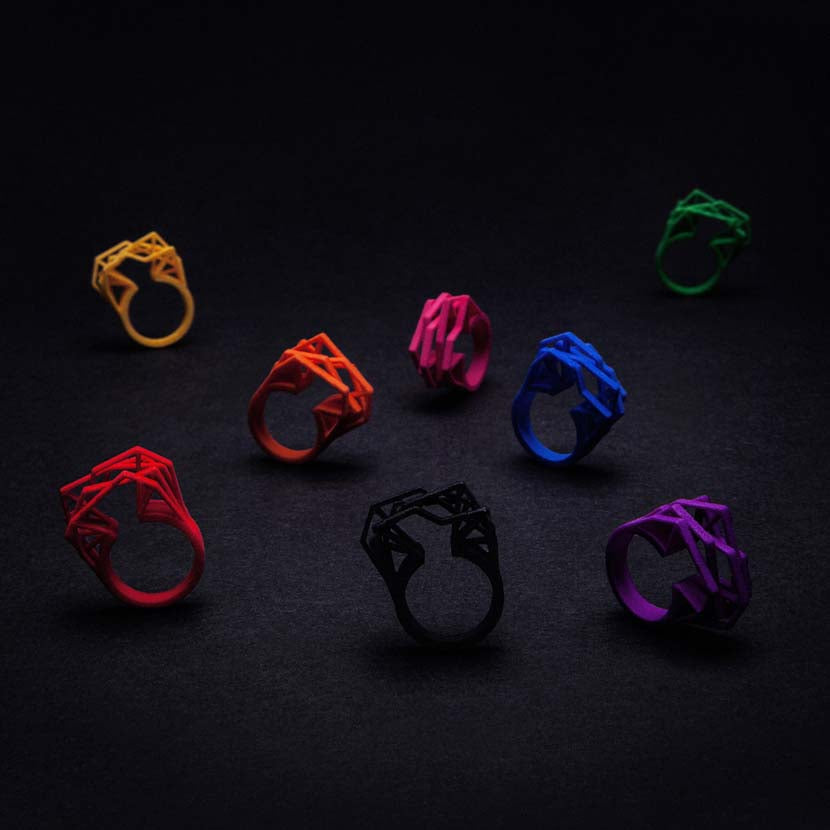 Falling big statement rings in many colors.