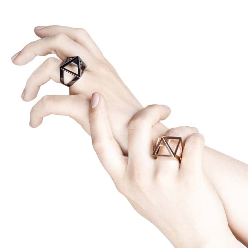 Black egyptian ring with a rosegold twin.