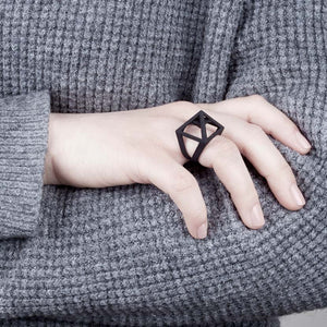 Black pyramid ring in use.