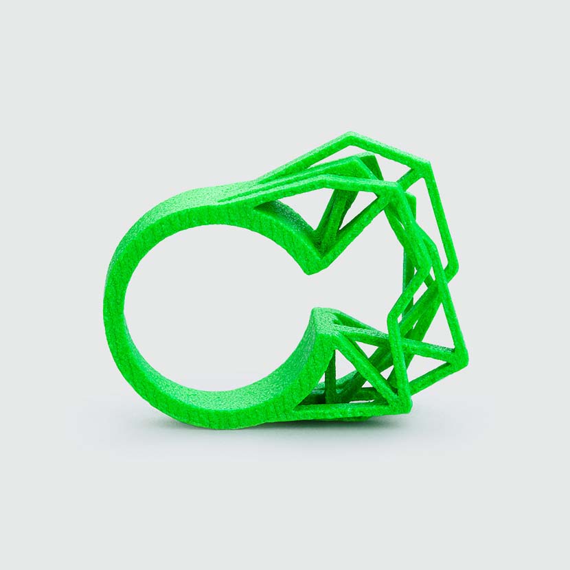 Cyberpunk jewelry ring in neon green.