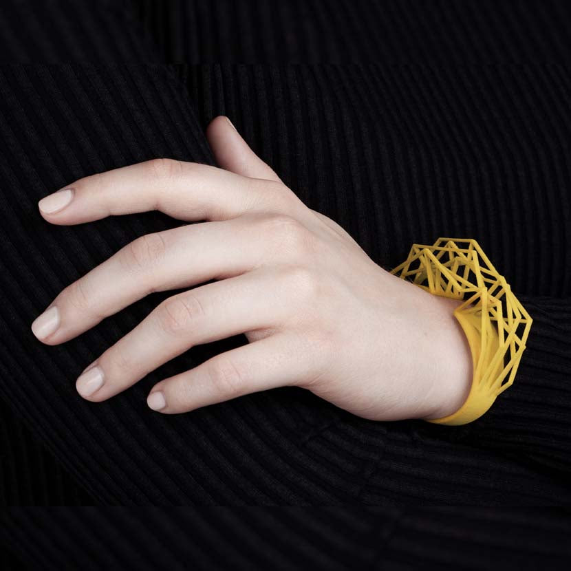 Large cuff bracelet with canary yellow color.
