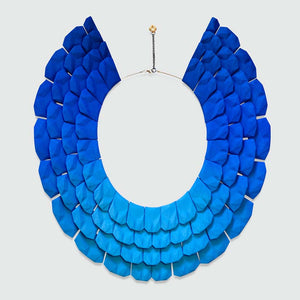 Lynne Maclachlan blue cyan gradient on Nefertiti necklace.