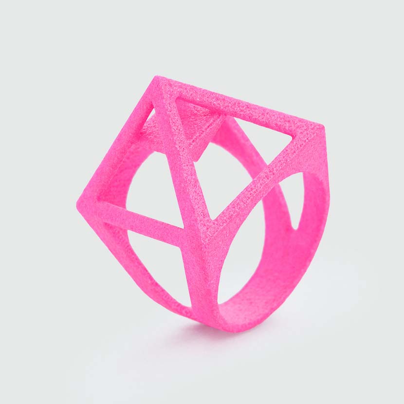 Pink pyramid ring 3d printed structure.