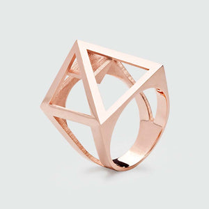 Rosegold pyramid ring with straight edges.