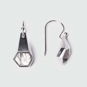 Silver drop earrings with facets.